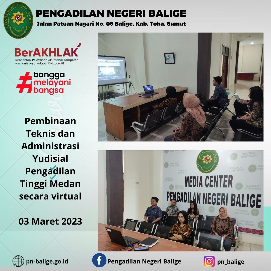 Pembinaan Teknis dan Administrasi Yudisial Pengadilan Tinggi Medan secara virtual pada Hari Jumat 03/03/2023